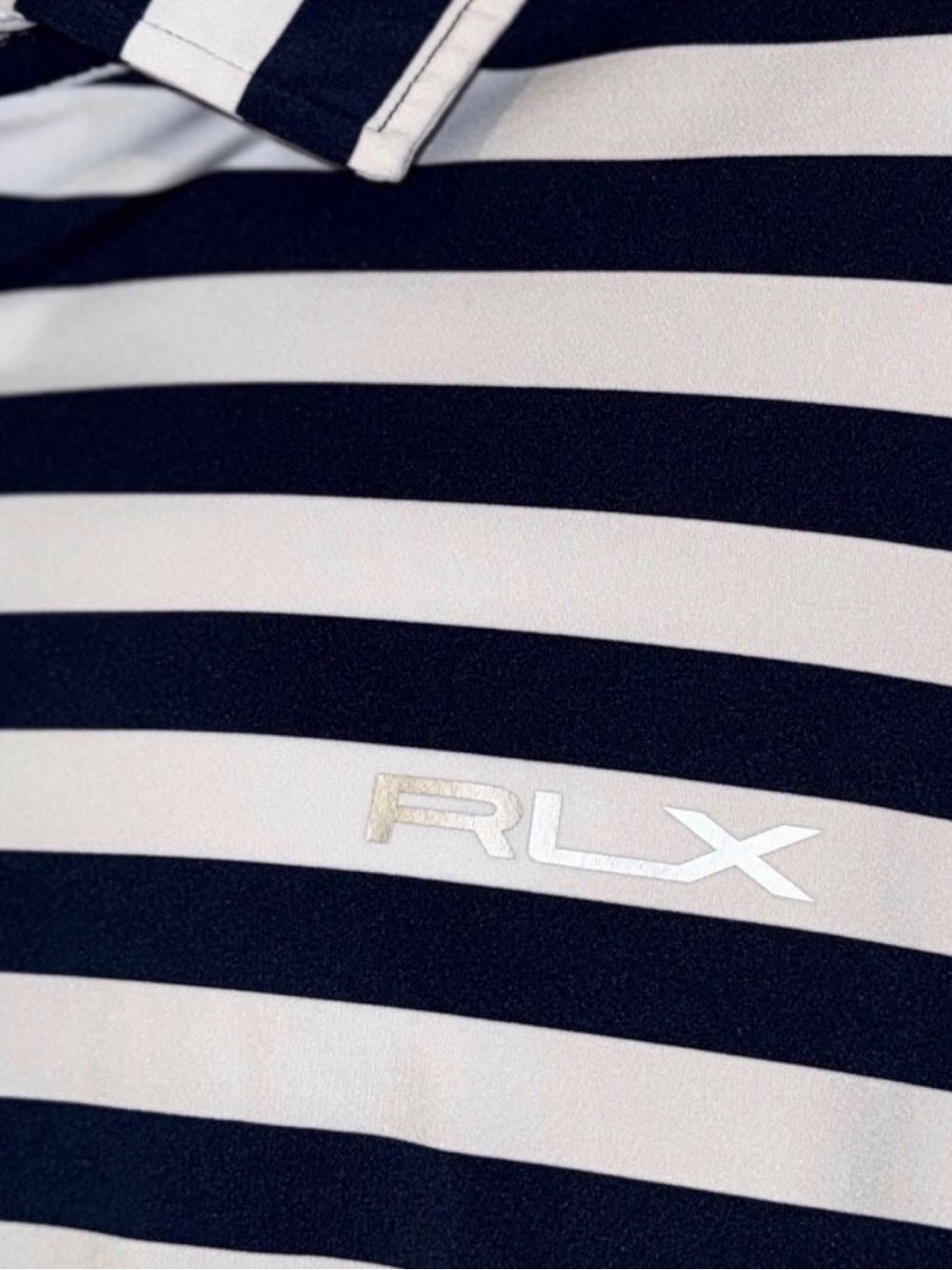 RLX Ralph Lauren XXL Navy White Stripe Golf Polo Performance Stretch - Picture 11 of 12